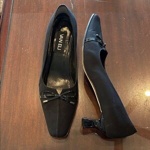 Vaneli Black Heels with Bow Accent